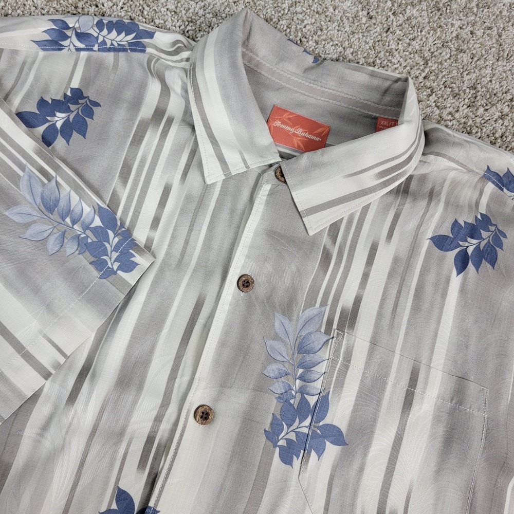 Tommy Bahama‎ Mens 2XL Striped AOP Floral Hawaiian Short Sleeve 100% Silk